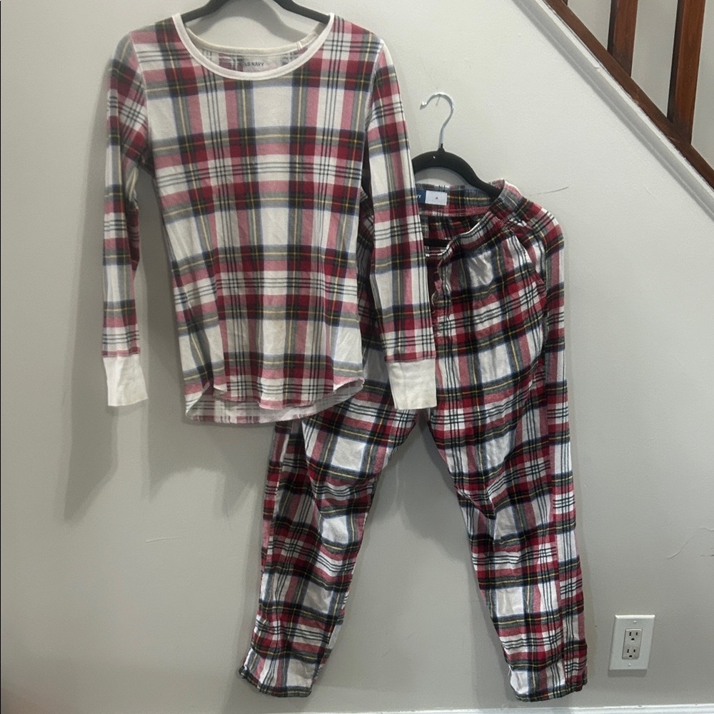 Plaid Long Sleeve Pajama Set - Red, White, and Black